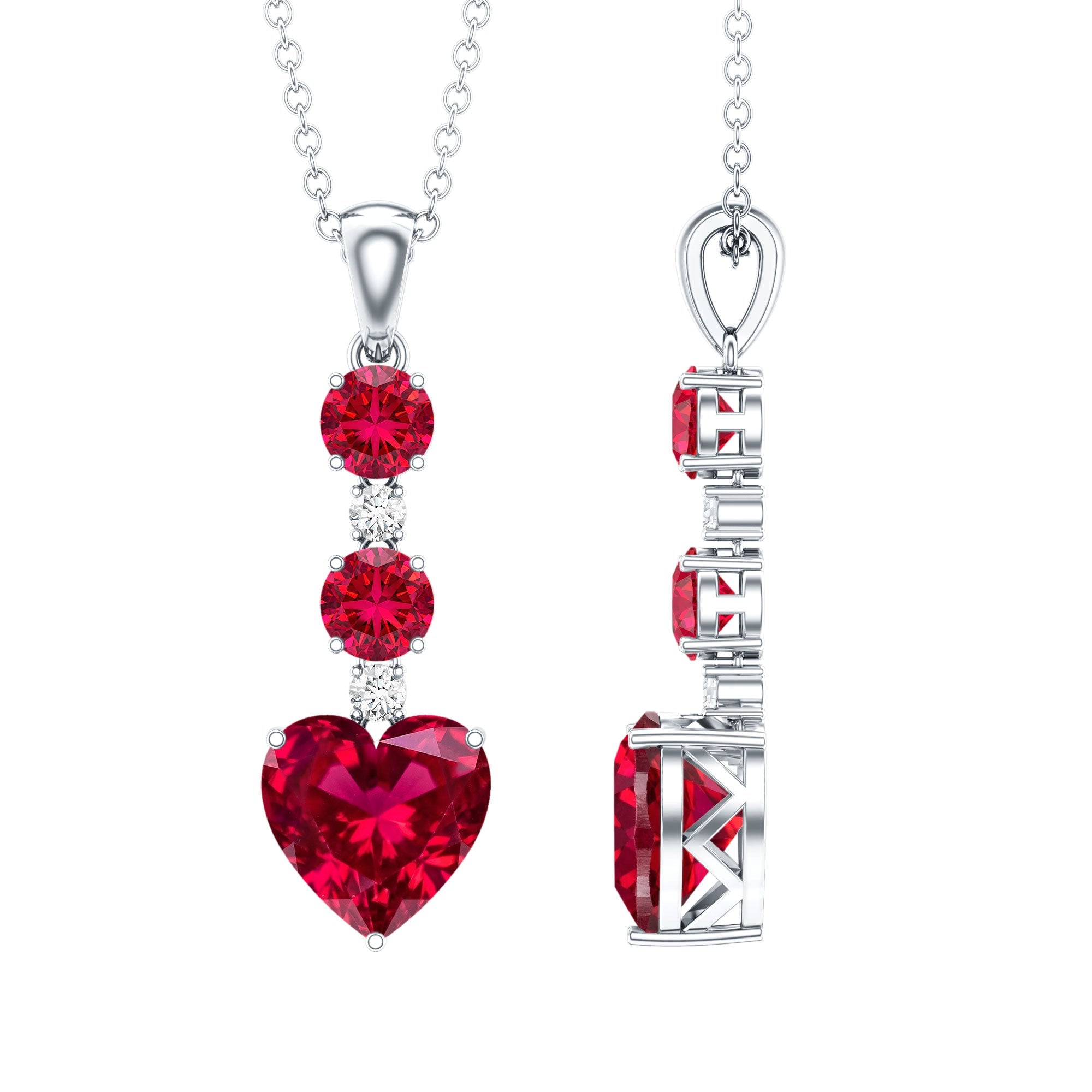 Certified 2 Carat Lab Grown Ruby Heart Necklace with Silver Chain