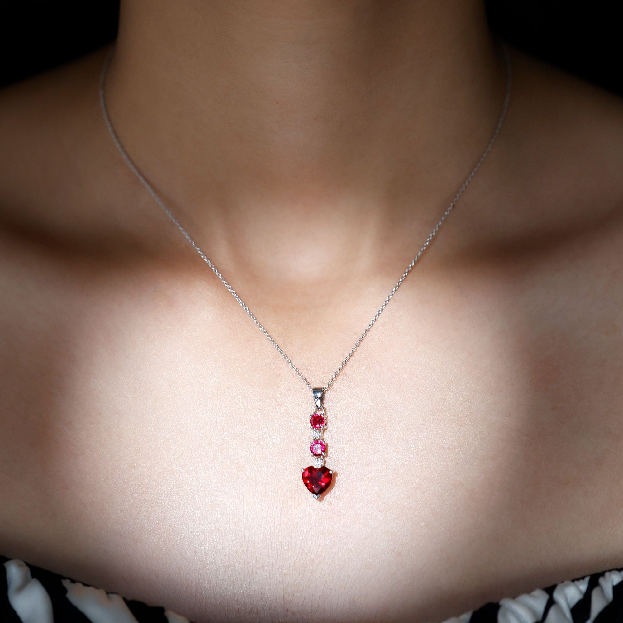 Certified 2 Carat Lab Grown Ruby Heart Necklace with Silver Chain