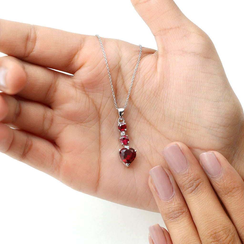 Certified 2 Carat Lab Grown Ruby Heart Necklace with Silver Chain