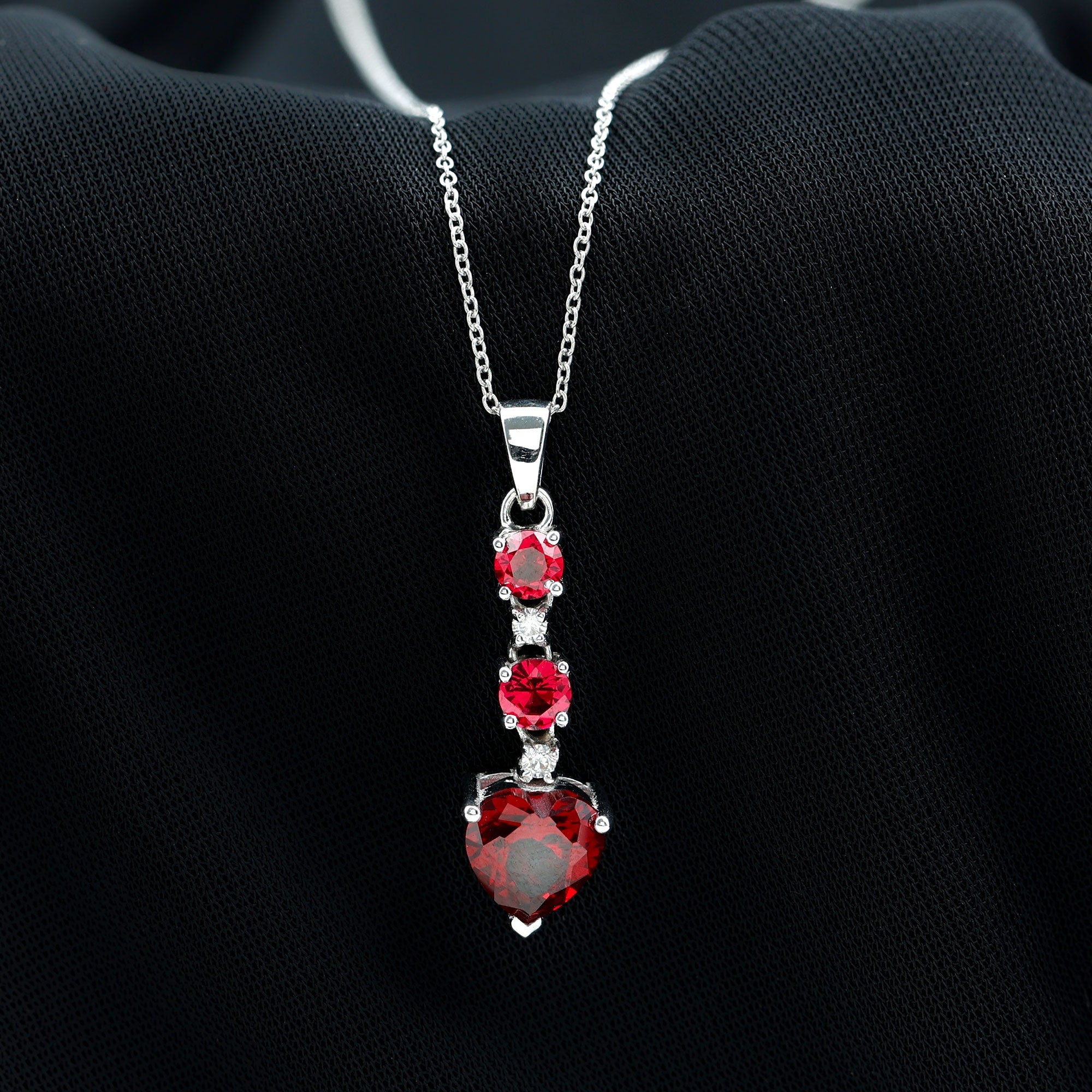 Certified 2 Carat Lab Grown Ruby Heart Necklace with Silver Chain