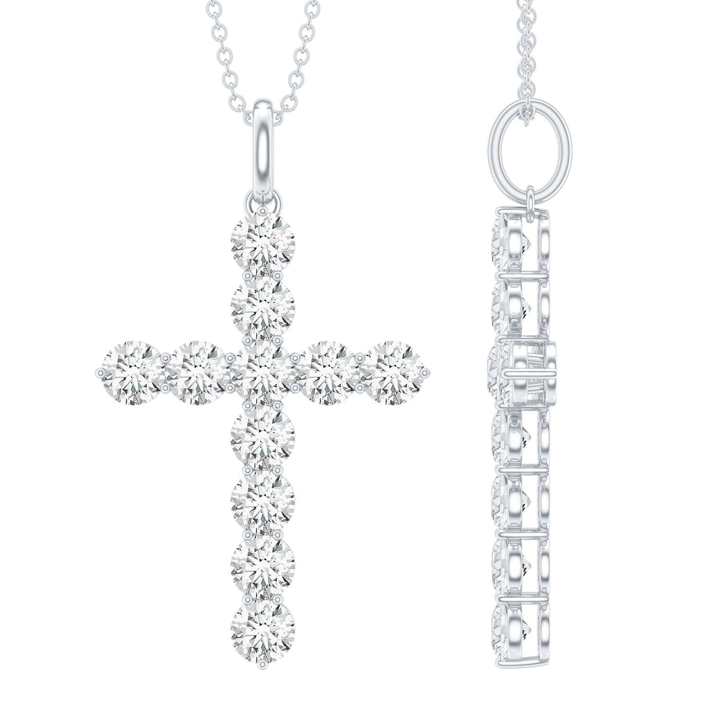 Certified Moissanite Cross Necklace With Silver Chain