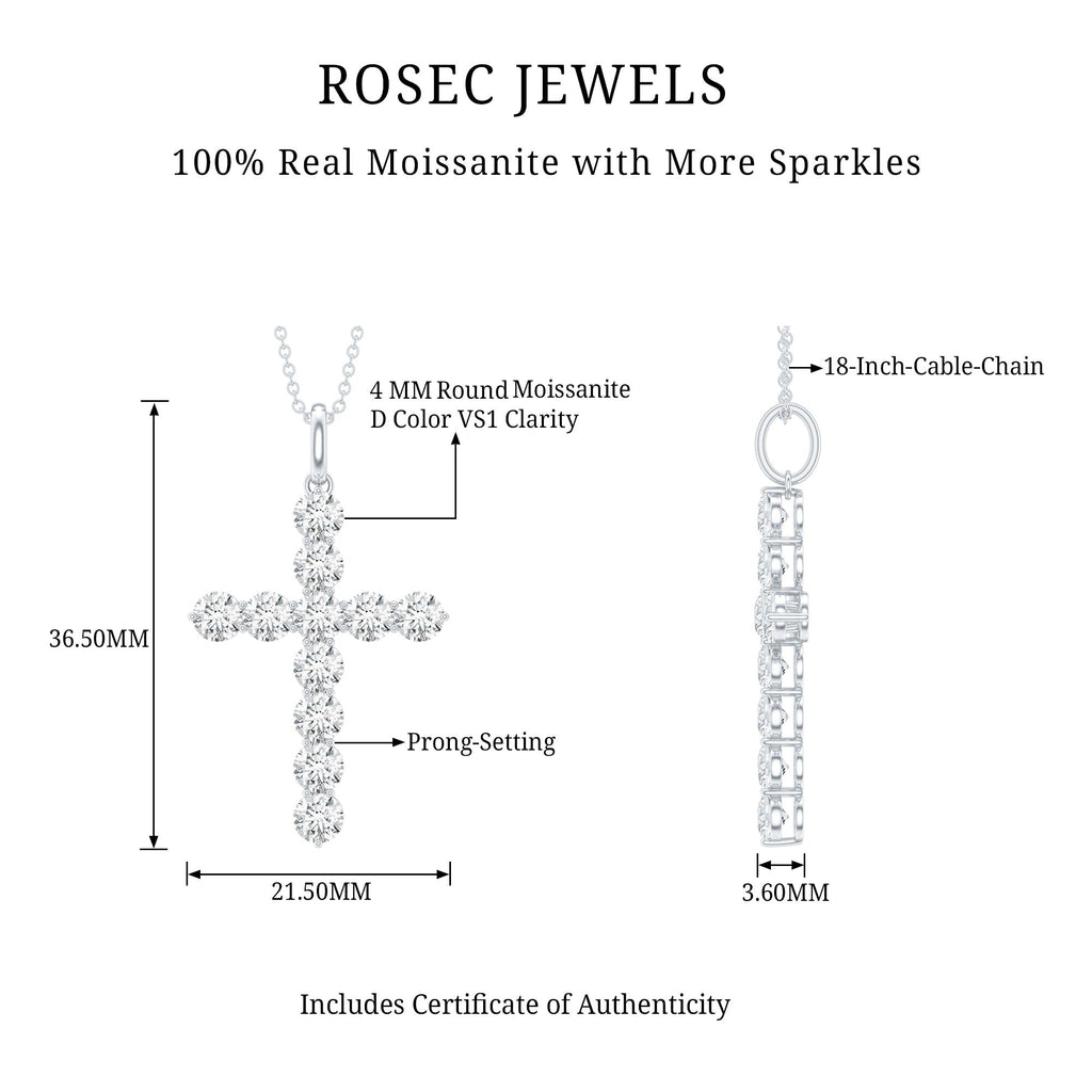 Certified Moissanite Cross Necklace With Silver Chain
