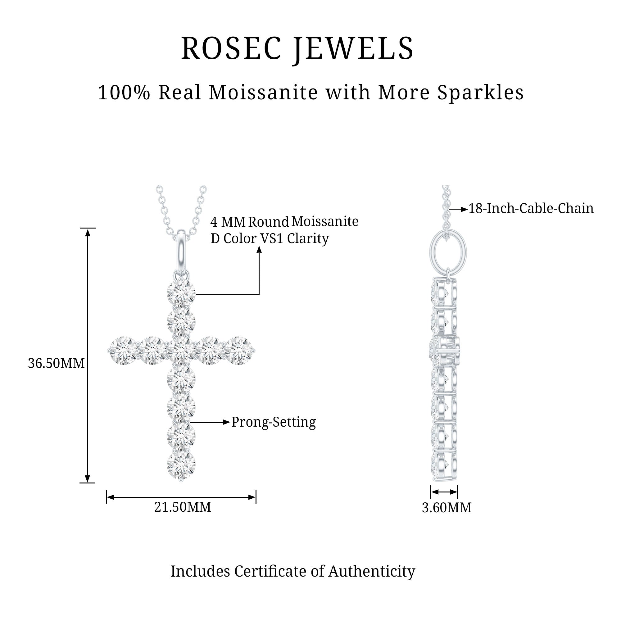 Certified Moissanite Cross Necklace With Silver Chain