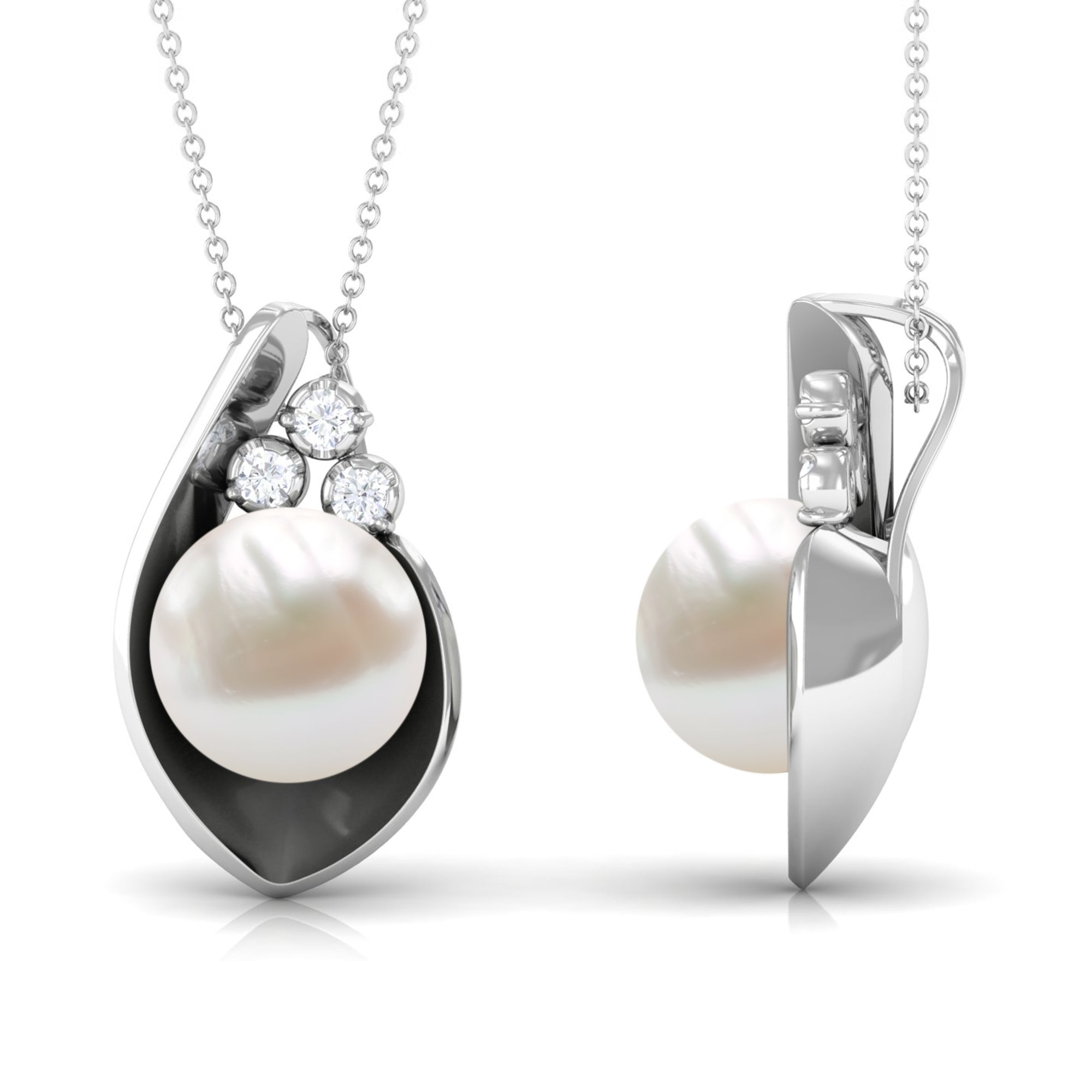 12 MM Real Freshwater Pearl Pendant with Diamond