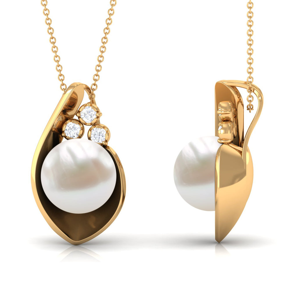12 MM Real Freshwater Pearl Pendant with Diamond