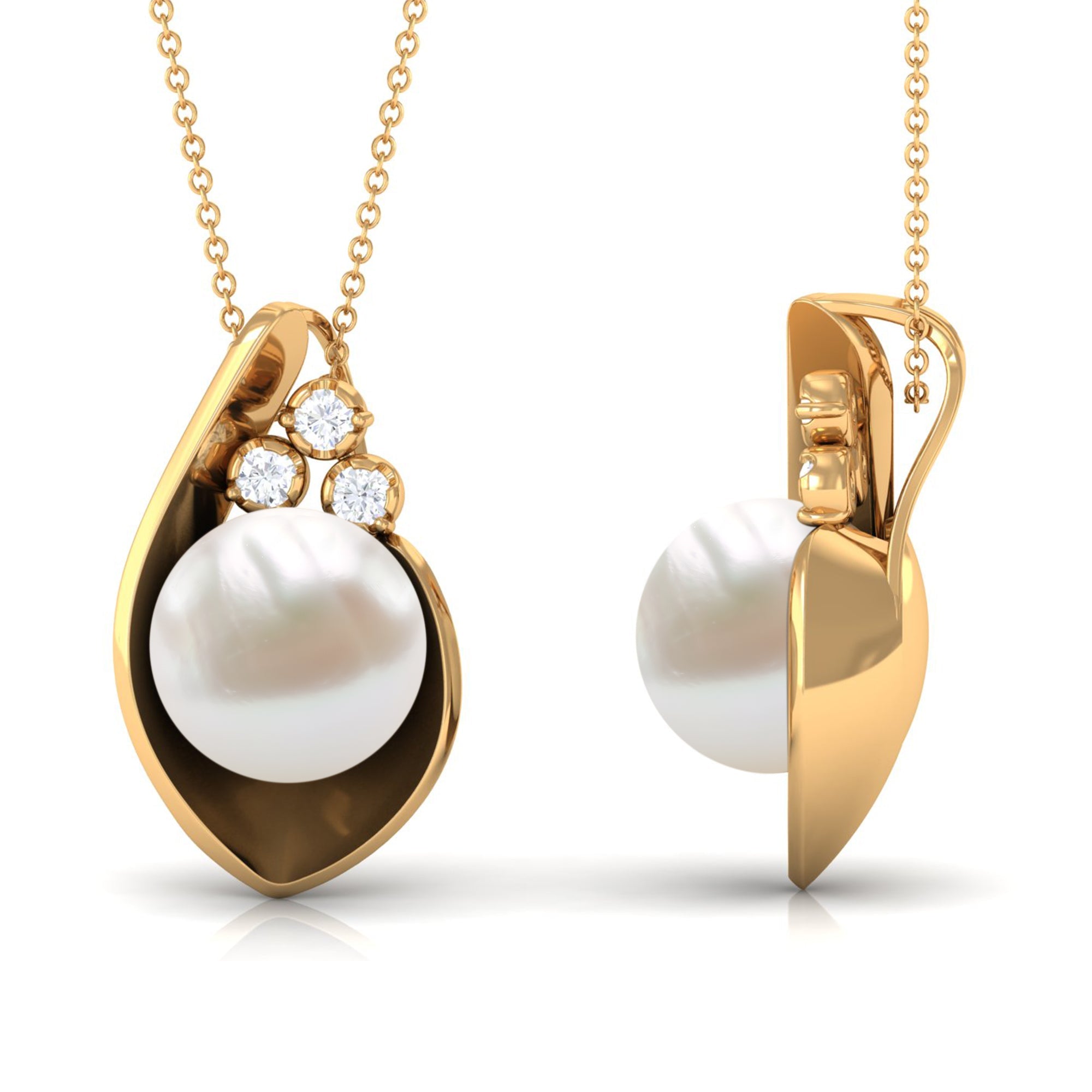 12 MM Real Freshwater Pearl Pendant with Diamond