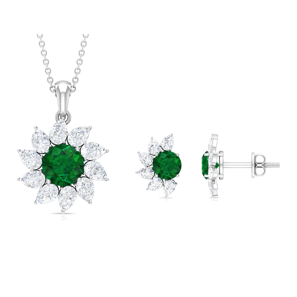 Certified Lab Grown Emerald Diamond Flower Jewelry Set for Women
