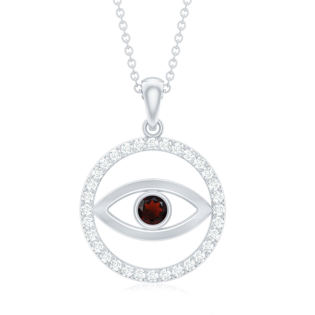 Real Garnet and Diamond Evil Eye Necklace