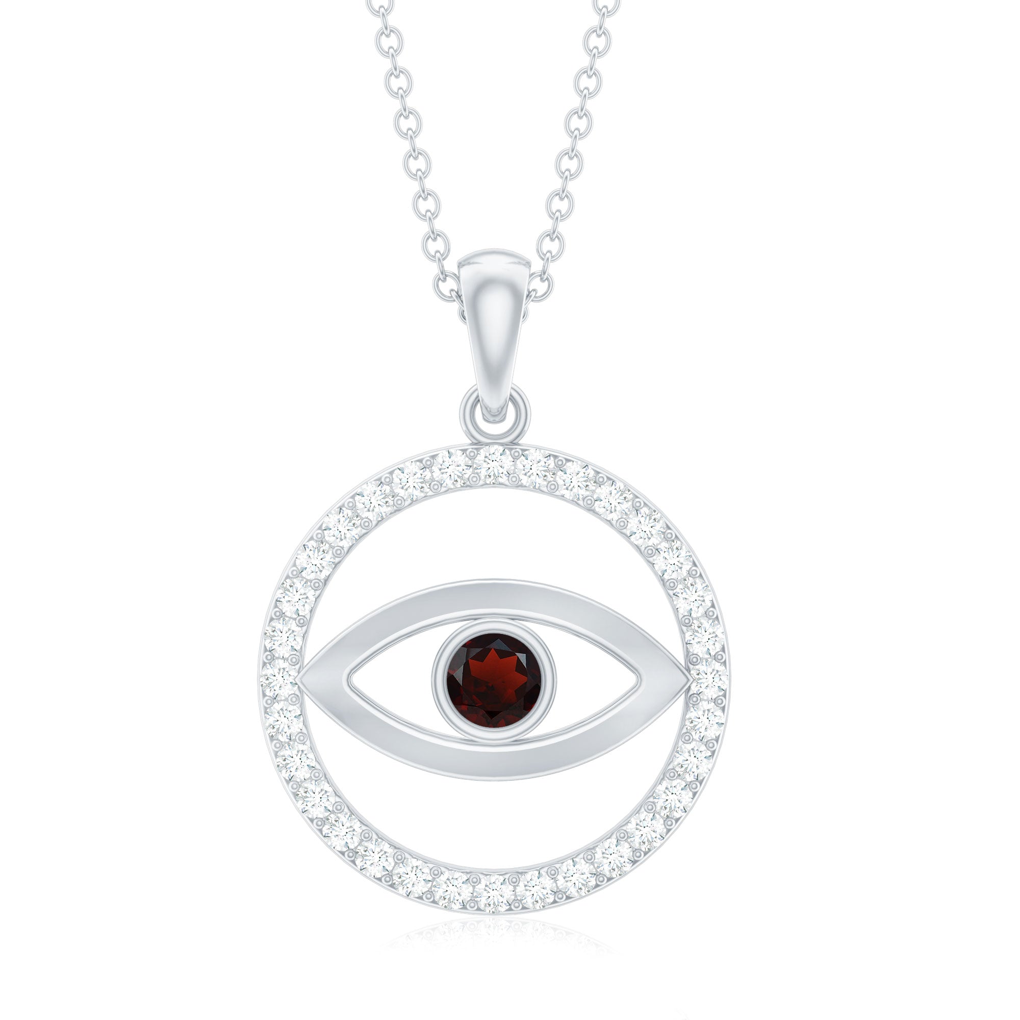 Real Garnet and Diamond Evil Eye Necklace