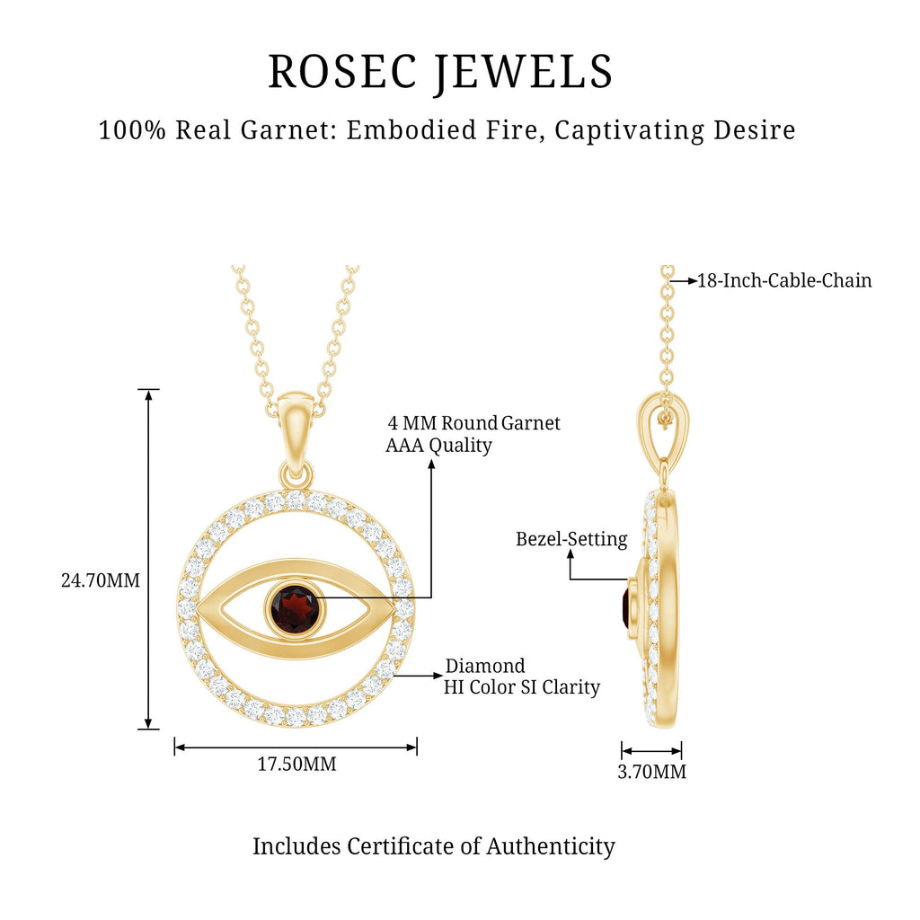 Real Garnet and Diamond Evil Eye Necklace