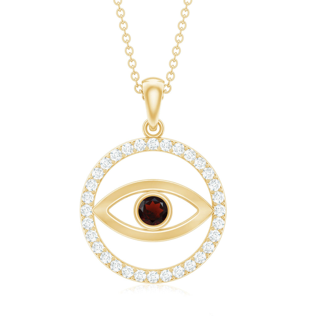 Real Garnet and Diamond Evil Eye Necklace