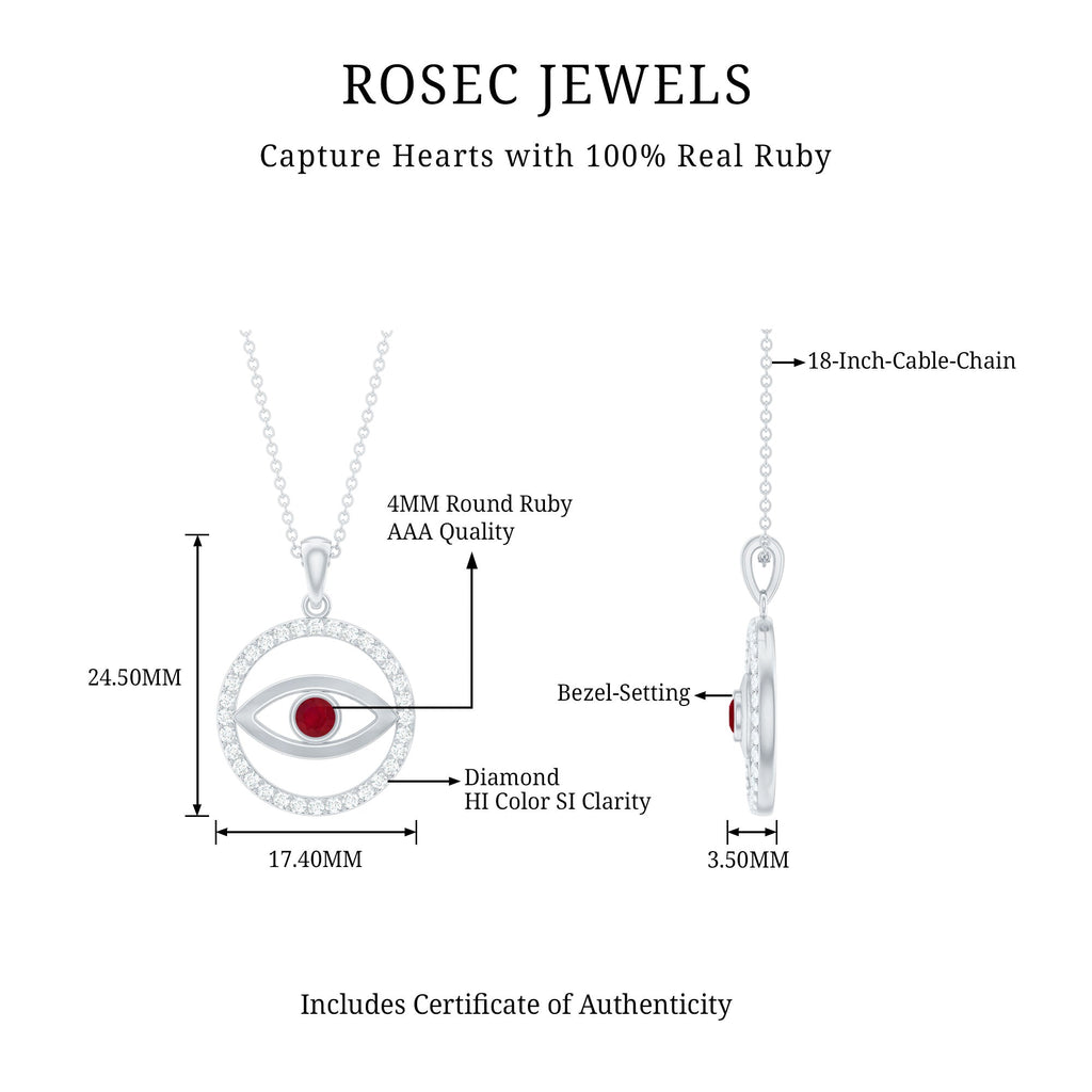 Real Ruby and Diamond Evil Eye Pendant Necklace