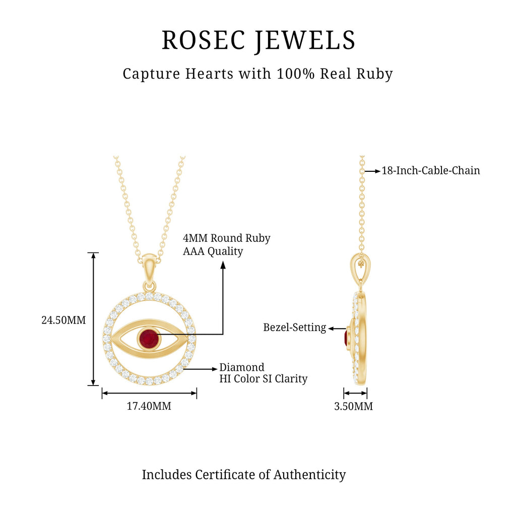 Real Ruby and Diamond Evil Eye Pendant Necklace