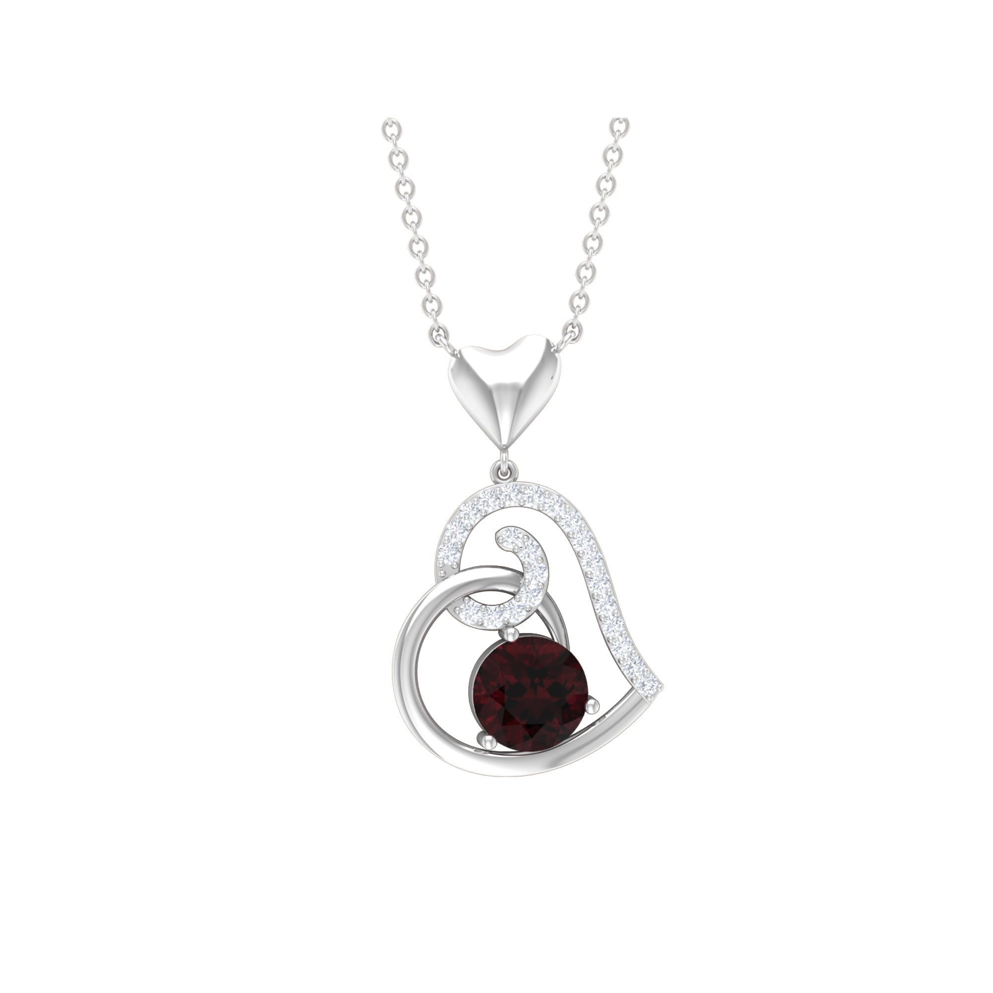 1.25 CT Garnet and Diamond Heart Drop Pendant