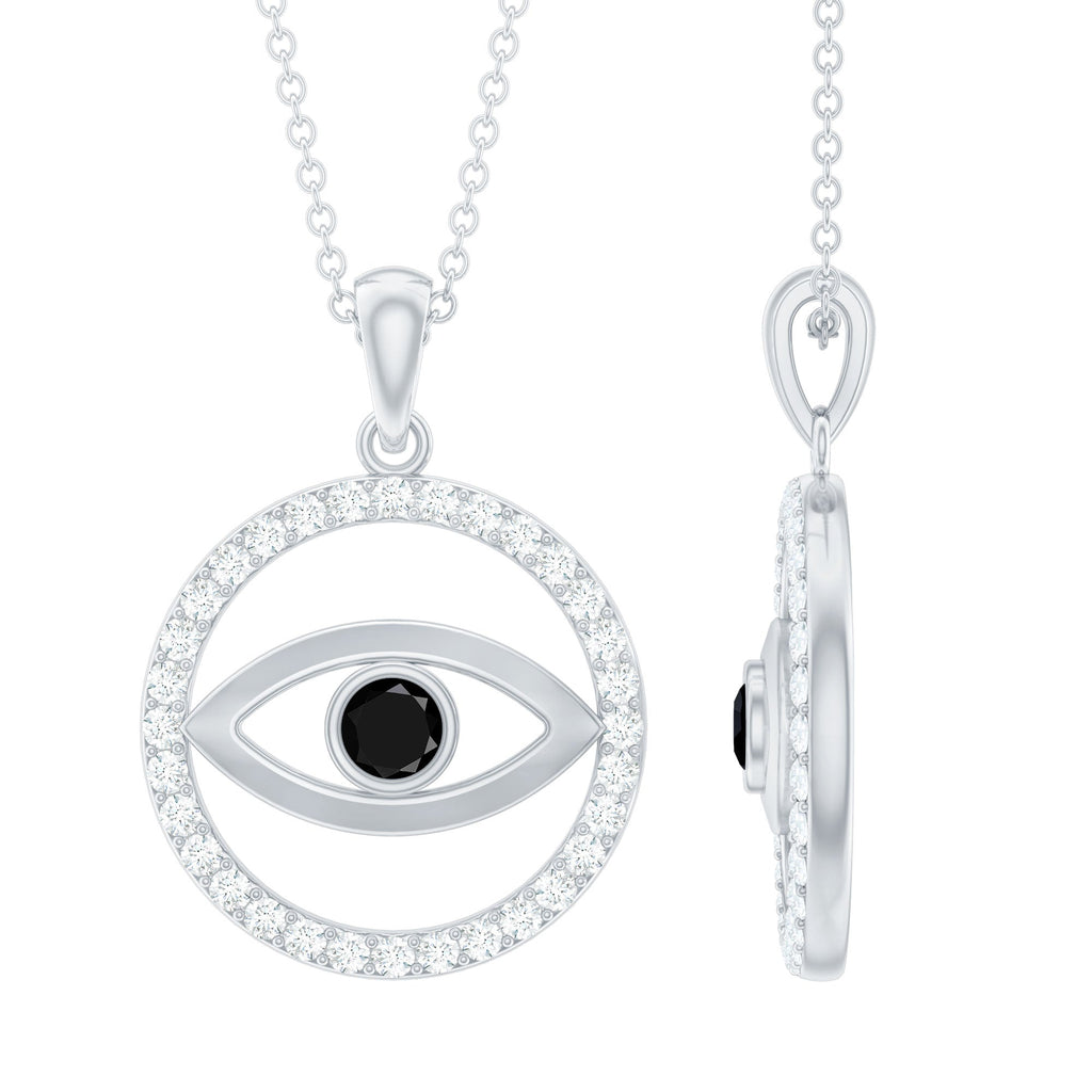 Black Onyx Evil Eye Pendant with Moissanite Eternity Circle