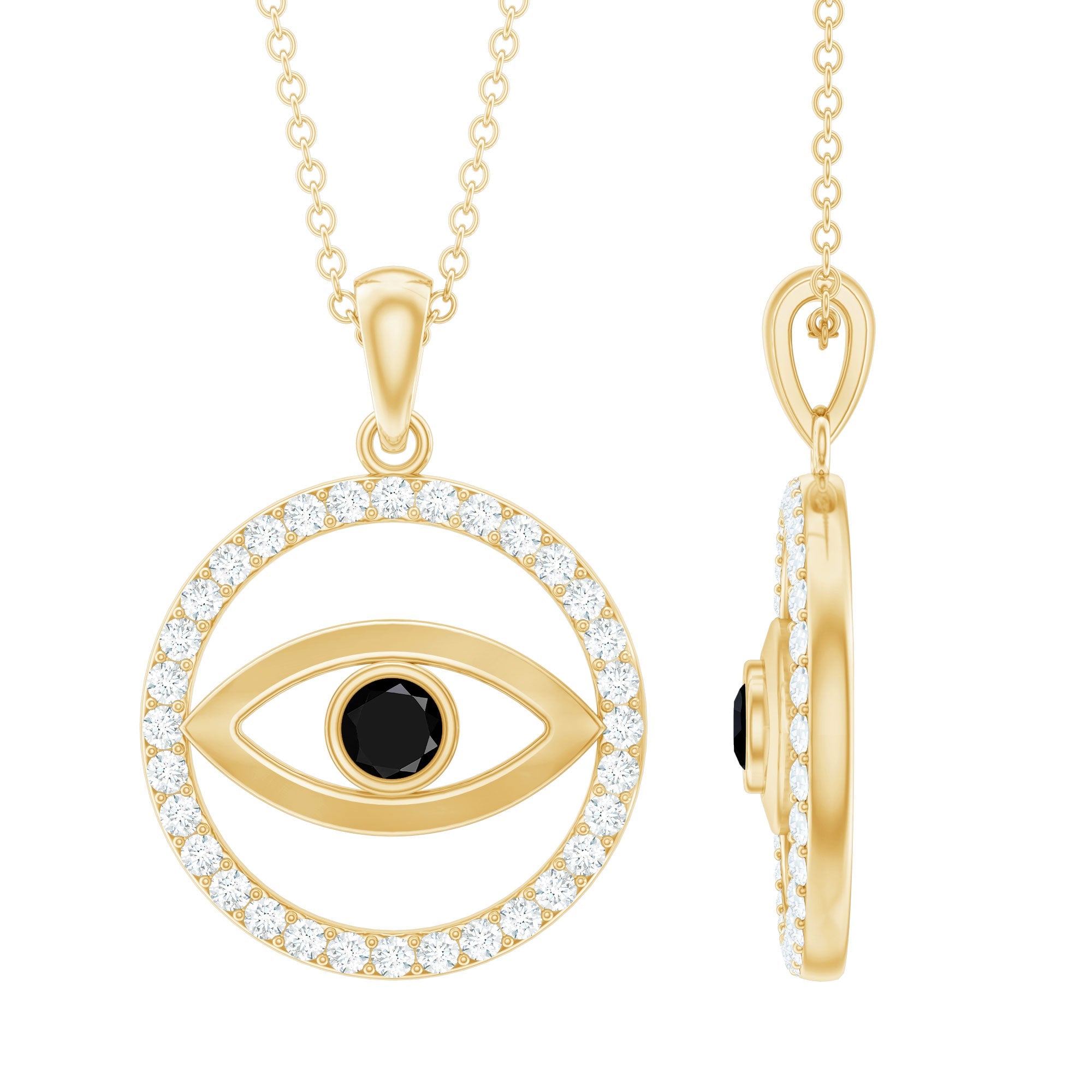 Black Onyx Evil Eye Pendant with Moissanite Eternity Circle