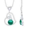 1 CT Created Emerald and Diamond Heart Drop Pendant
