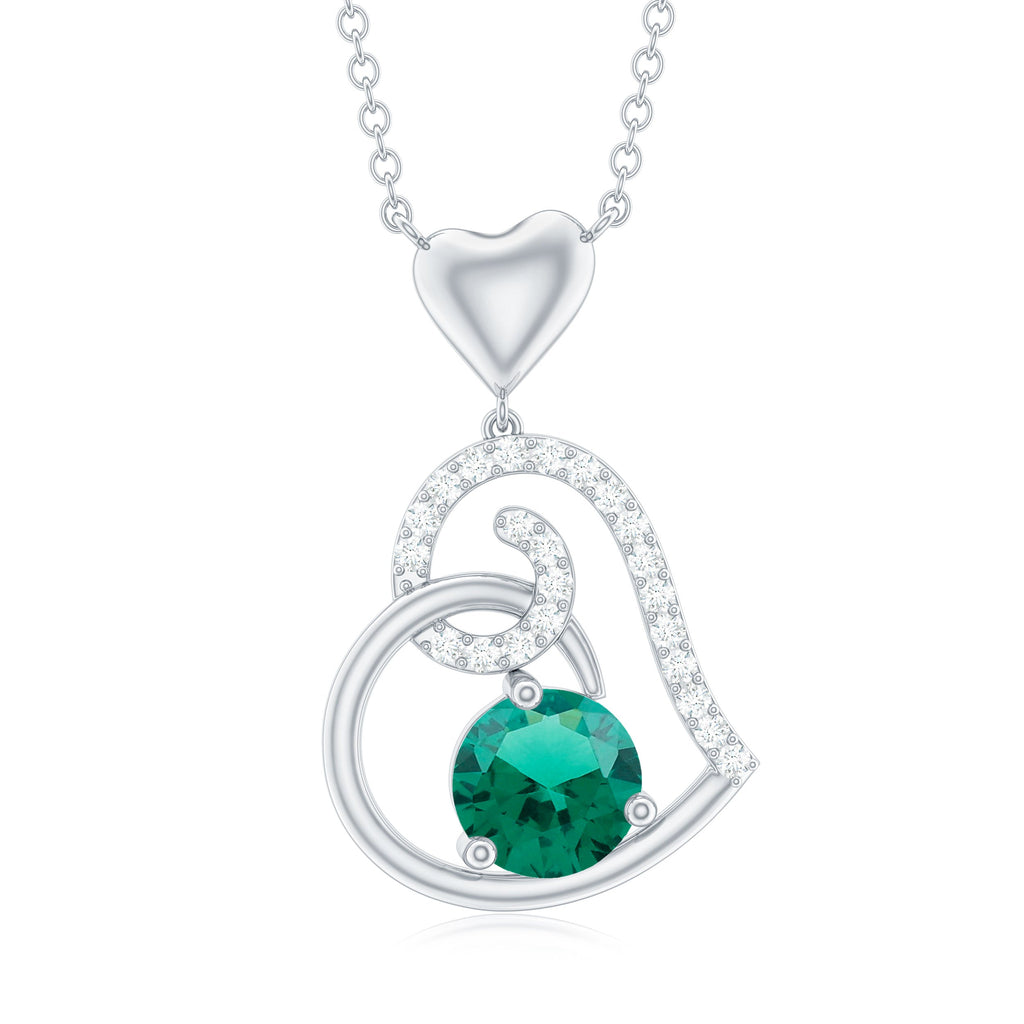 1 CT Created Emerald and Diamond Heart Drop Pendant