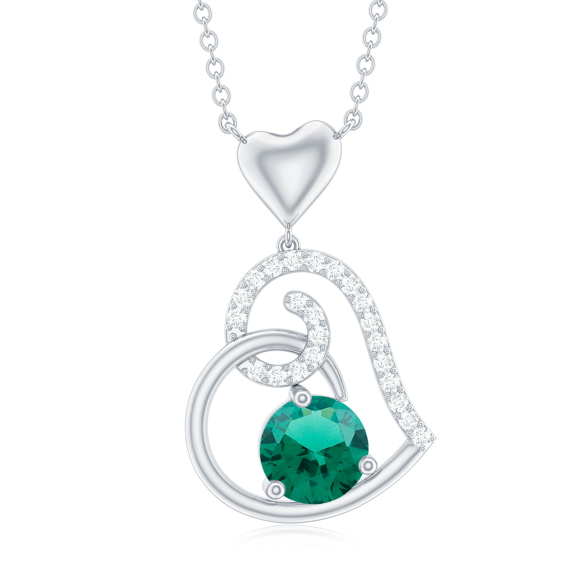 1 CT Created Emerald and Diamond Heart Drop Pendant