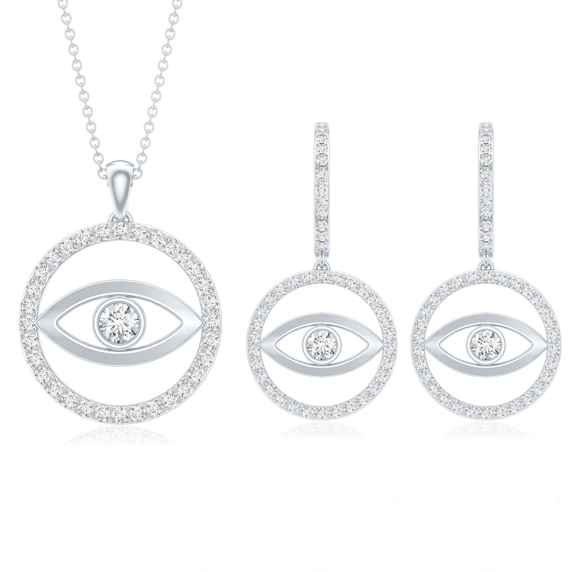 Certified Moissanite Evil Eye Necklace and Earrings Set