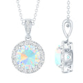 2 Carat Ethiopian Opal and Moissanite Halo Necklace with Silver Chain