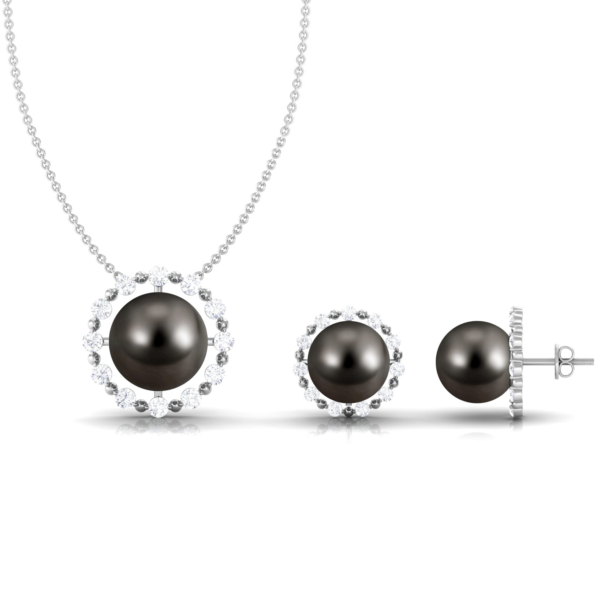 24 Carat Tahitian Black Pearl Modern Necklace and Earrings Set