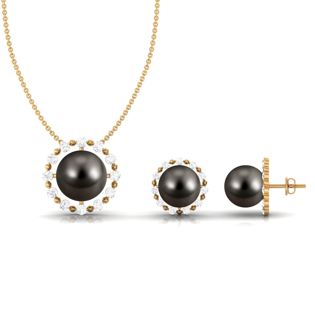 24 Carat Tahitian Black Pearl Modern Necklace and Earrings Set