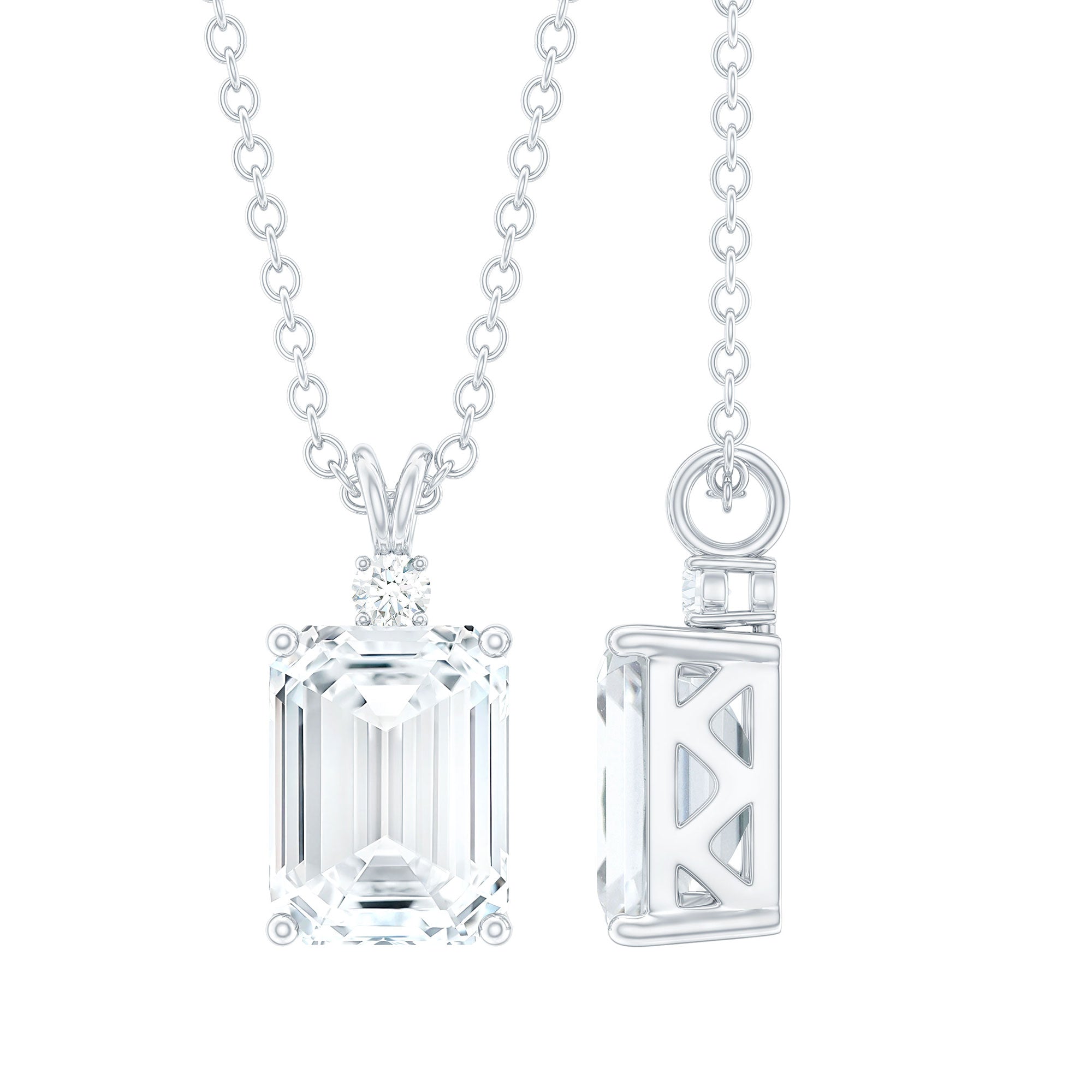 1.8 Carat Solitaire Moissanite Emerald Cut Pendant Necklace