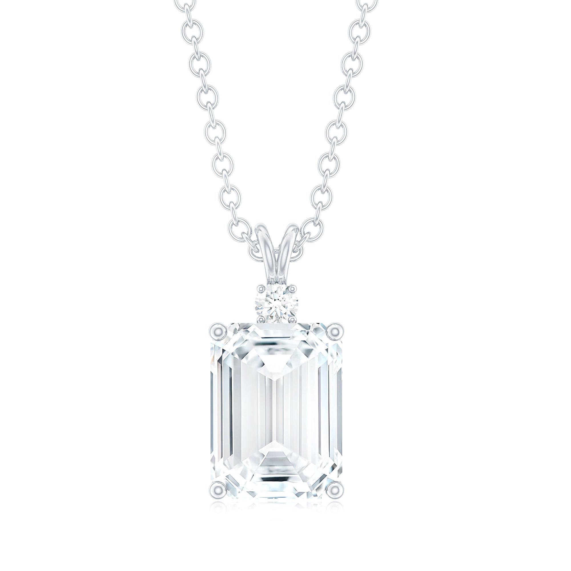 1.8 Carat Solitaire Moissanite Emerald Cut Pendant Necklace