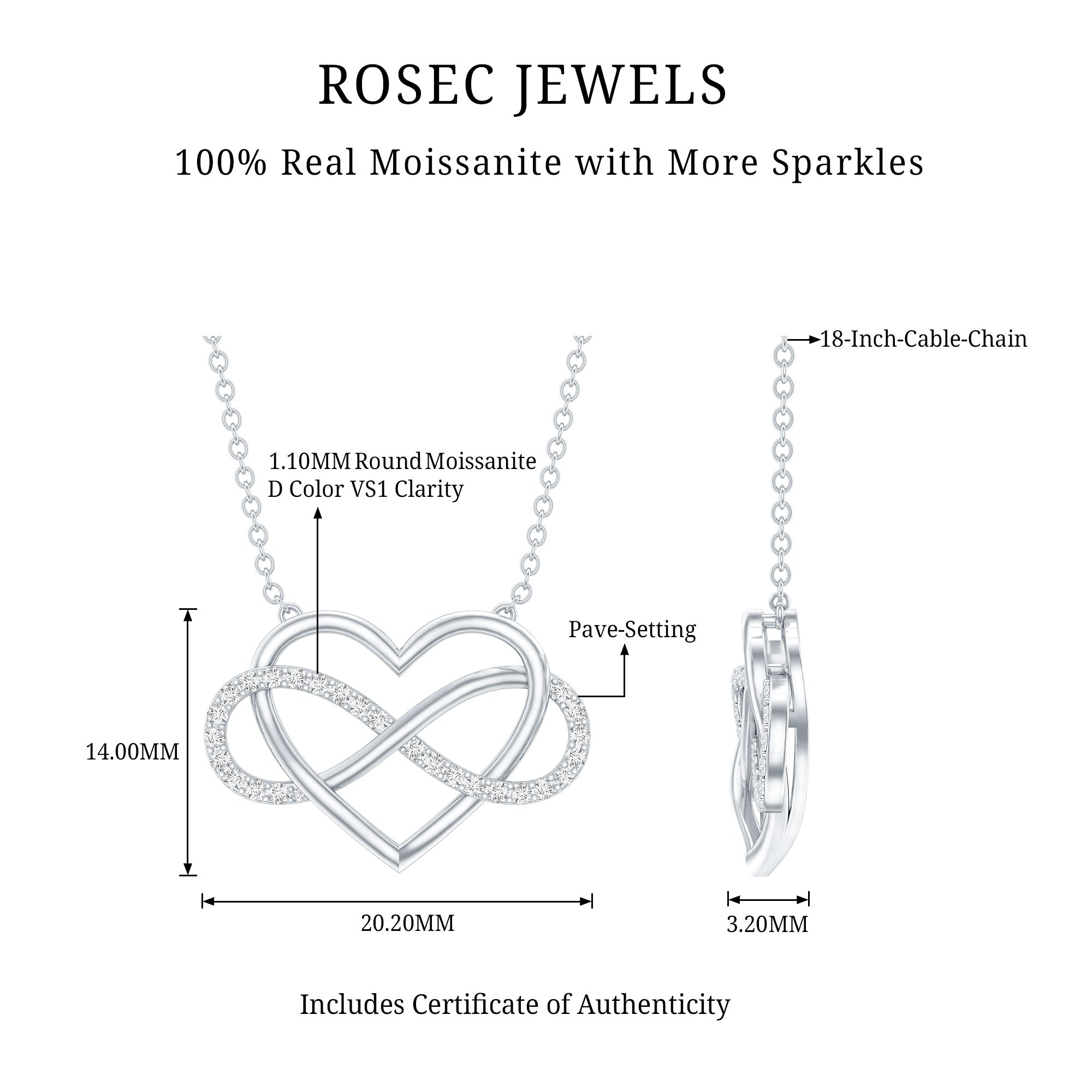 Moissanite Infinity Heart Necklace In Sterling Silver