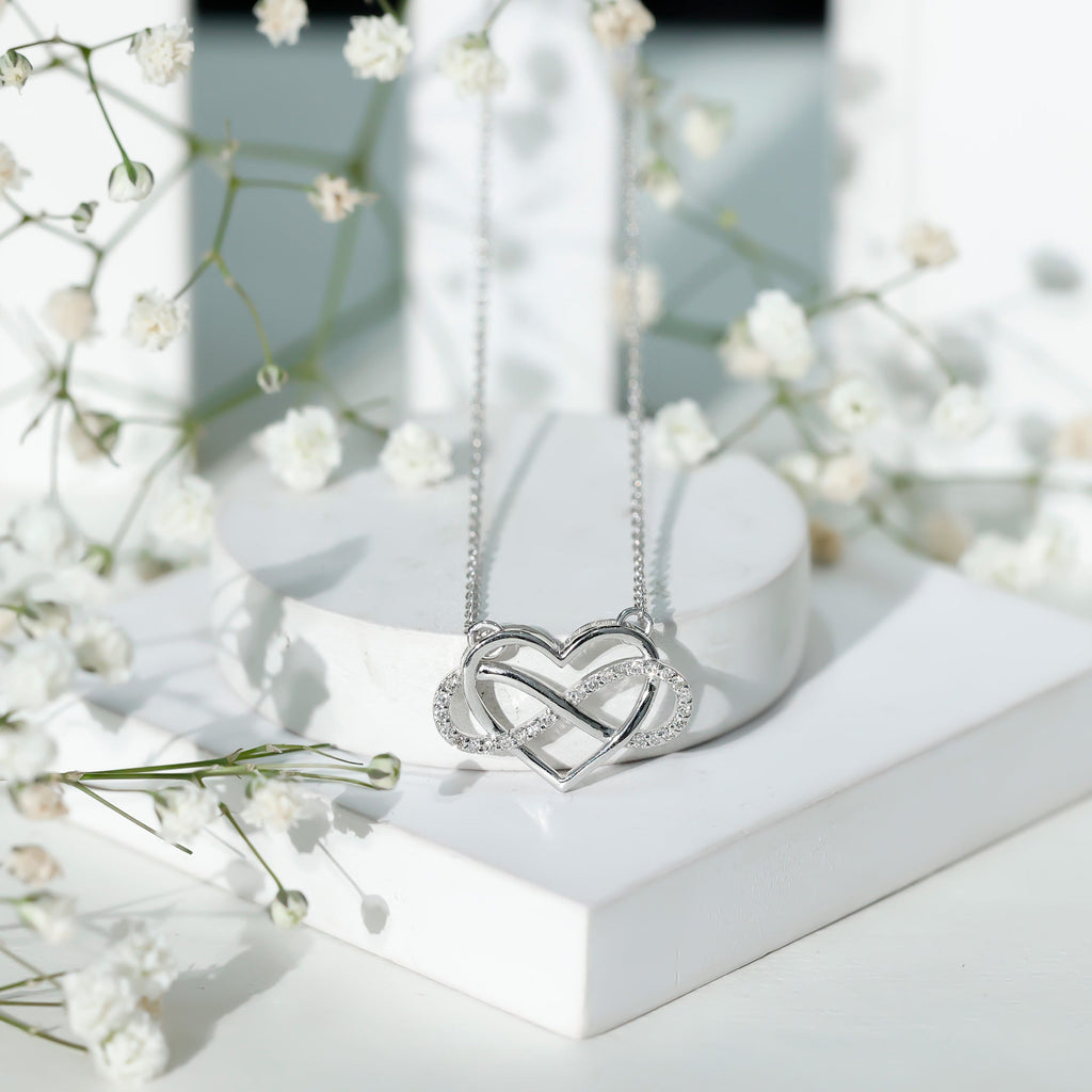 Moissanite Infinity Heart Necklace In Sterling Silver