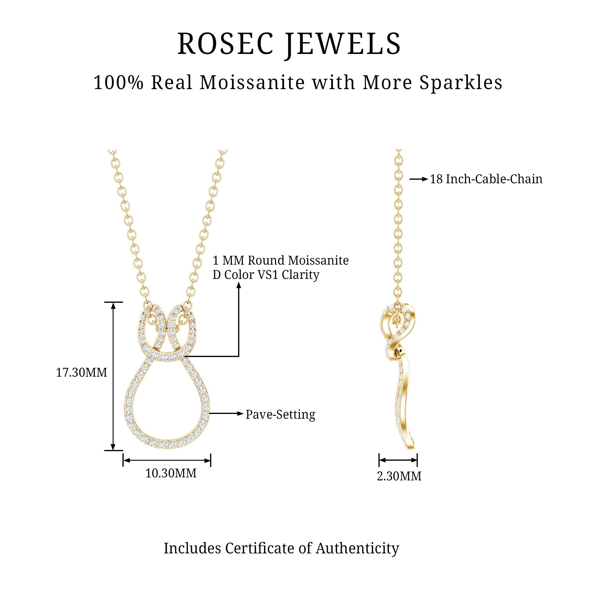 Classic Moissanite Twisted Infinity Pendant Necklace