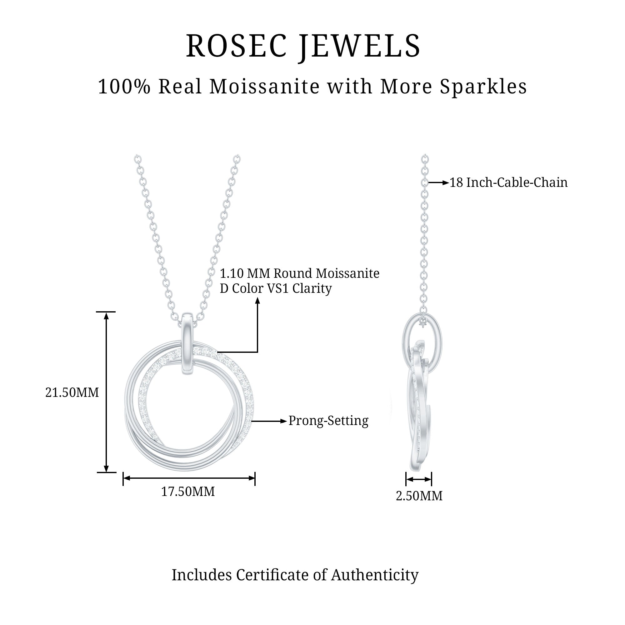 Certified Moissanite Open Circle Necklace for Women