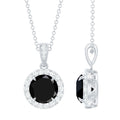 Real 2 Carat Black Onyx Pendant Necklace with Diamond Halo