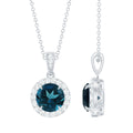 2 Carat London Blue Topaz Round Halo Pendant with Diamond