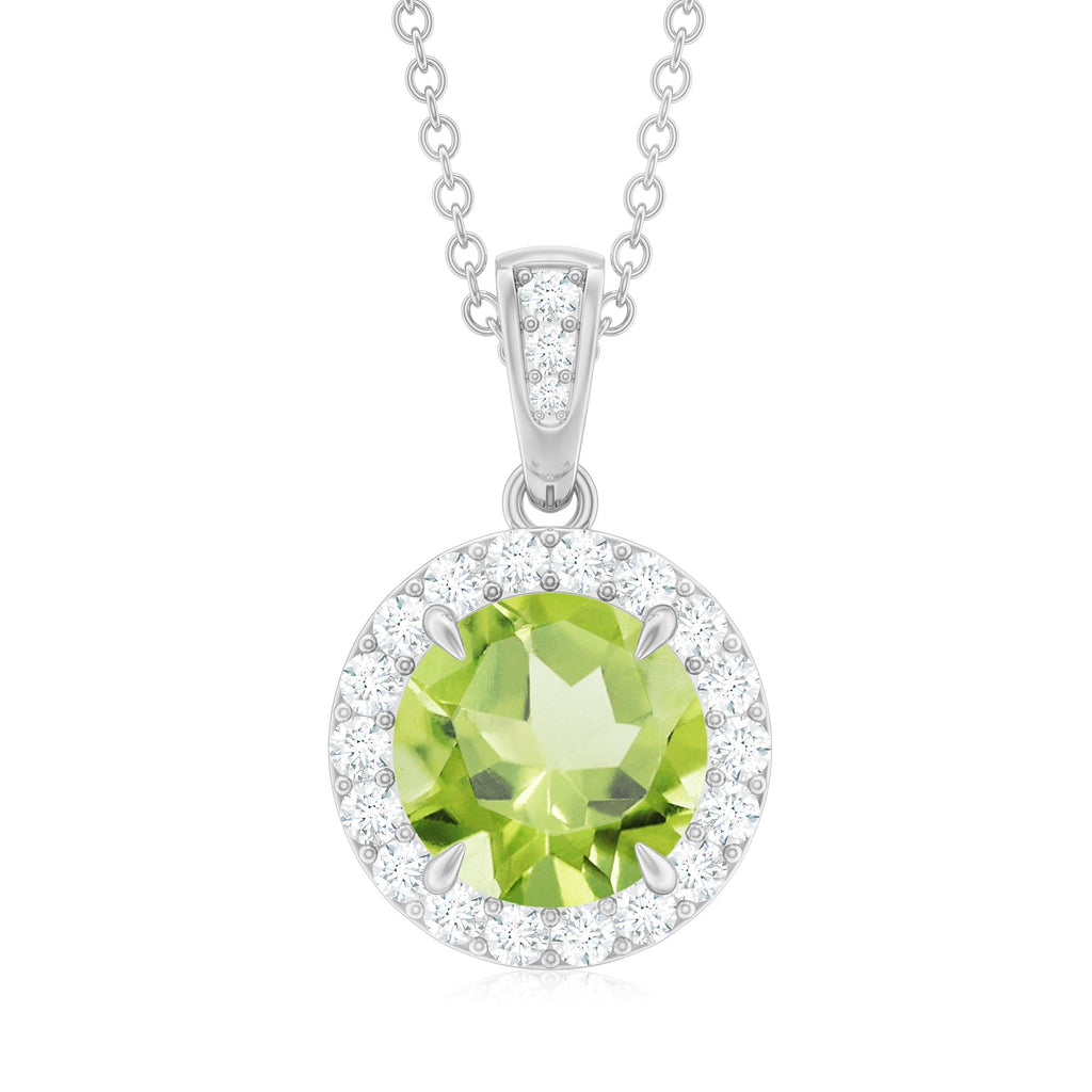 2 Carat Round Peridot and Diamond Halo Pendant Necklace