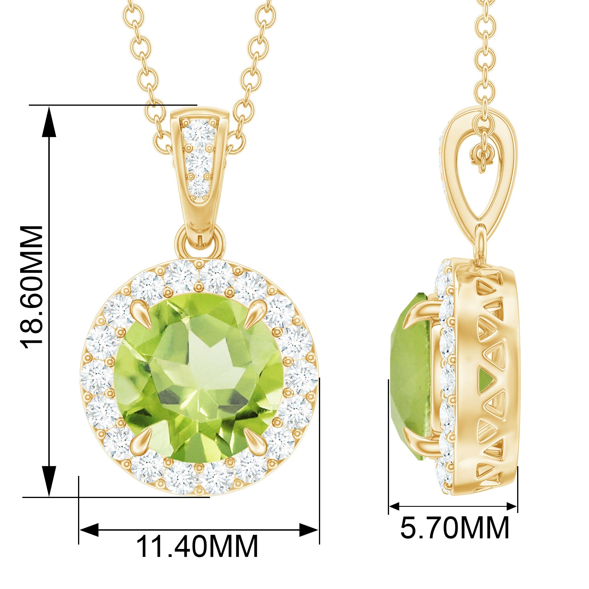 2 Carat Round Peridot and Diamond Halo Pendant Necklace