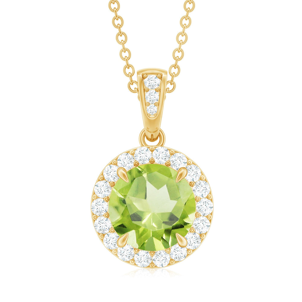 2 Carat Round Peridot and Diamond Halo Pendant Necklace