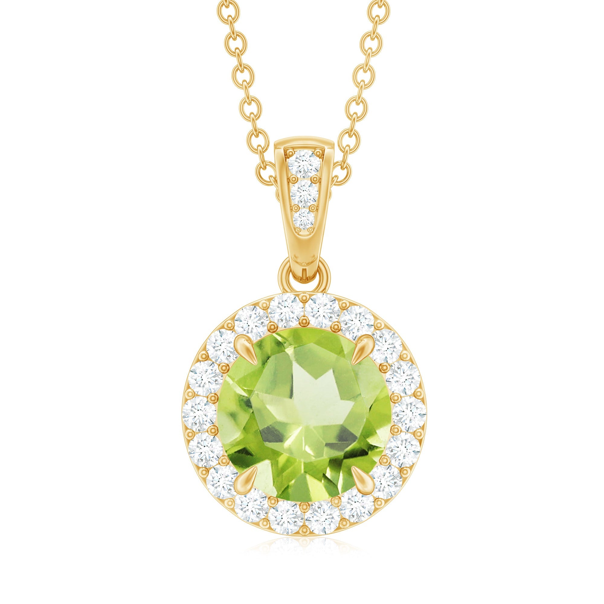 2 Carat Round Peridot and Diamond Halo Pendant Necklace