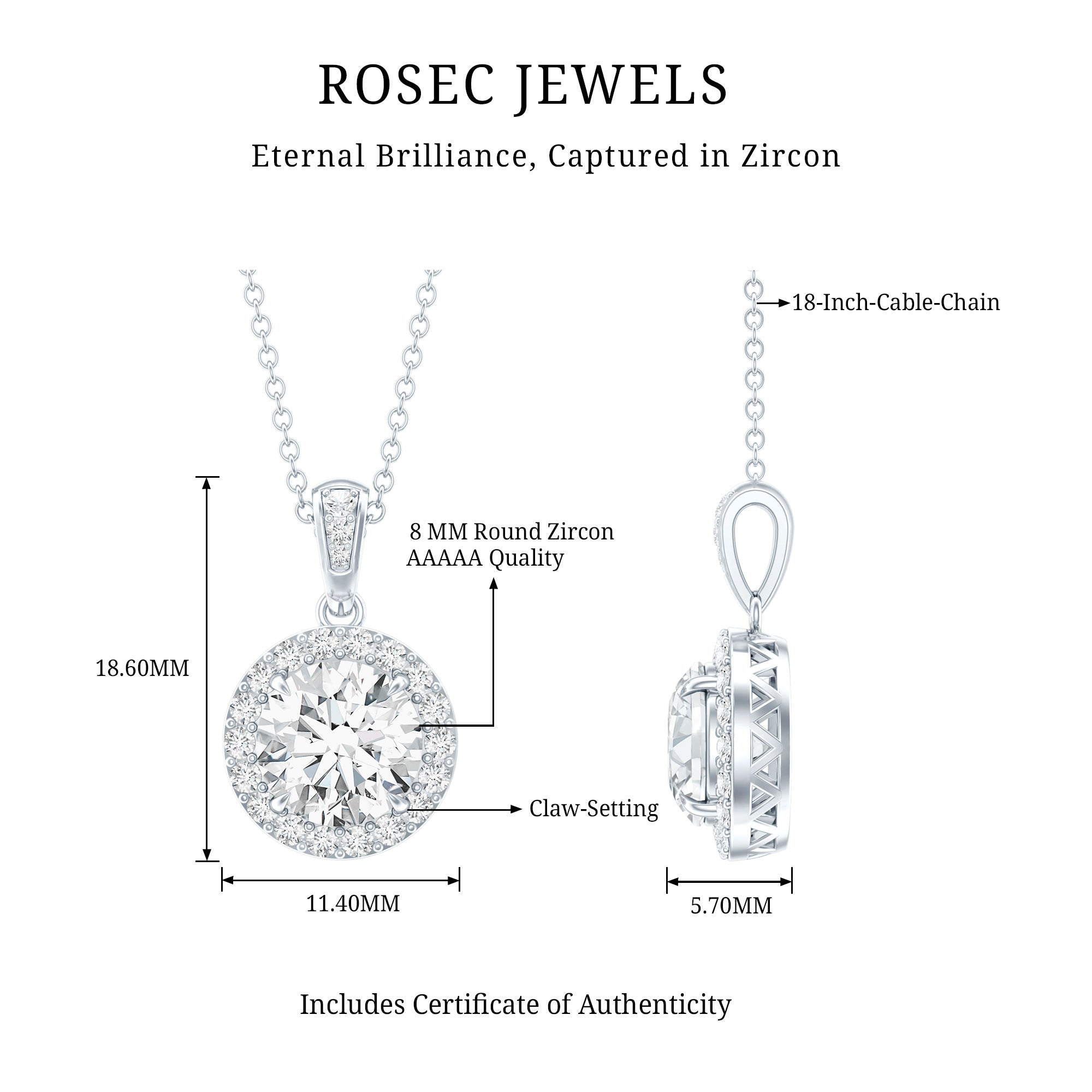 Round Cubic Zirconia Classic Halo Pendant
