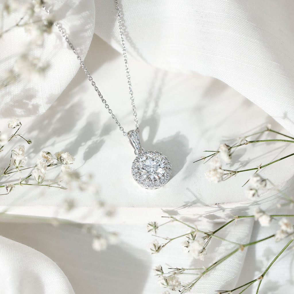 Round Cubic Zirconia Classic Halo Pendant