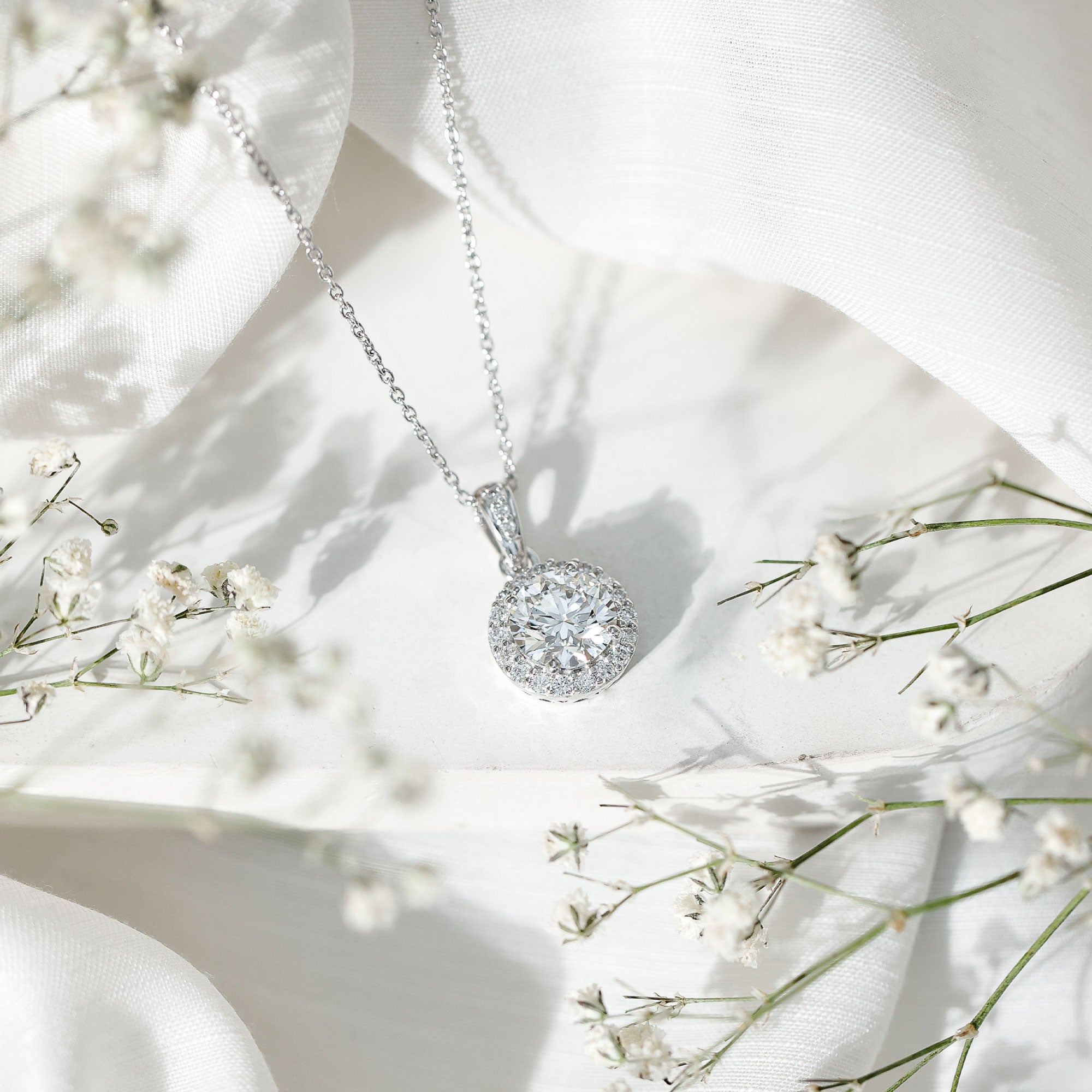 Certified 8 MM Round Cubic Zirconia Halo Necklace with Chain