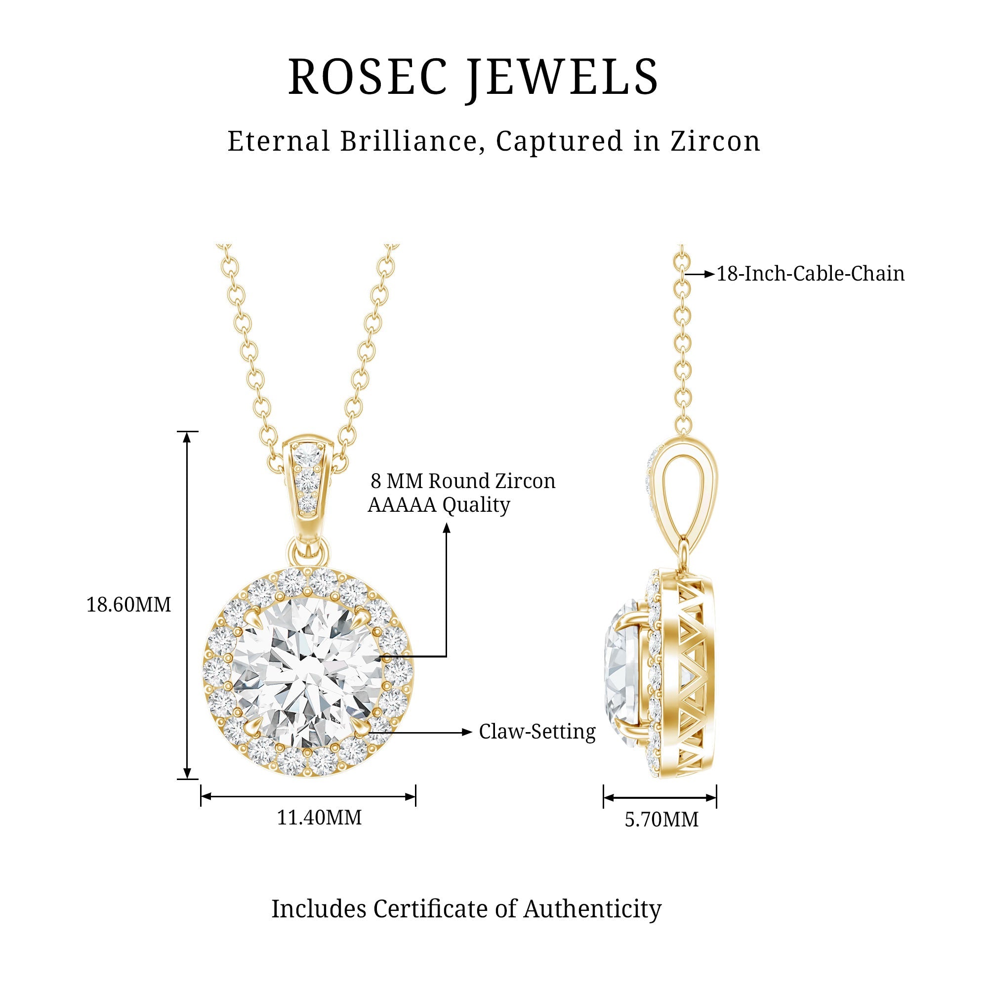 Round Cubic Zirconia Classic Halo Pendant