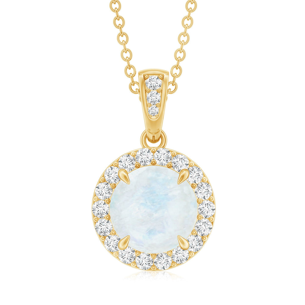 Claw Set 0.85 Carat Round Moonstone and Diamond Halo Pendant