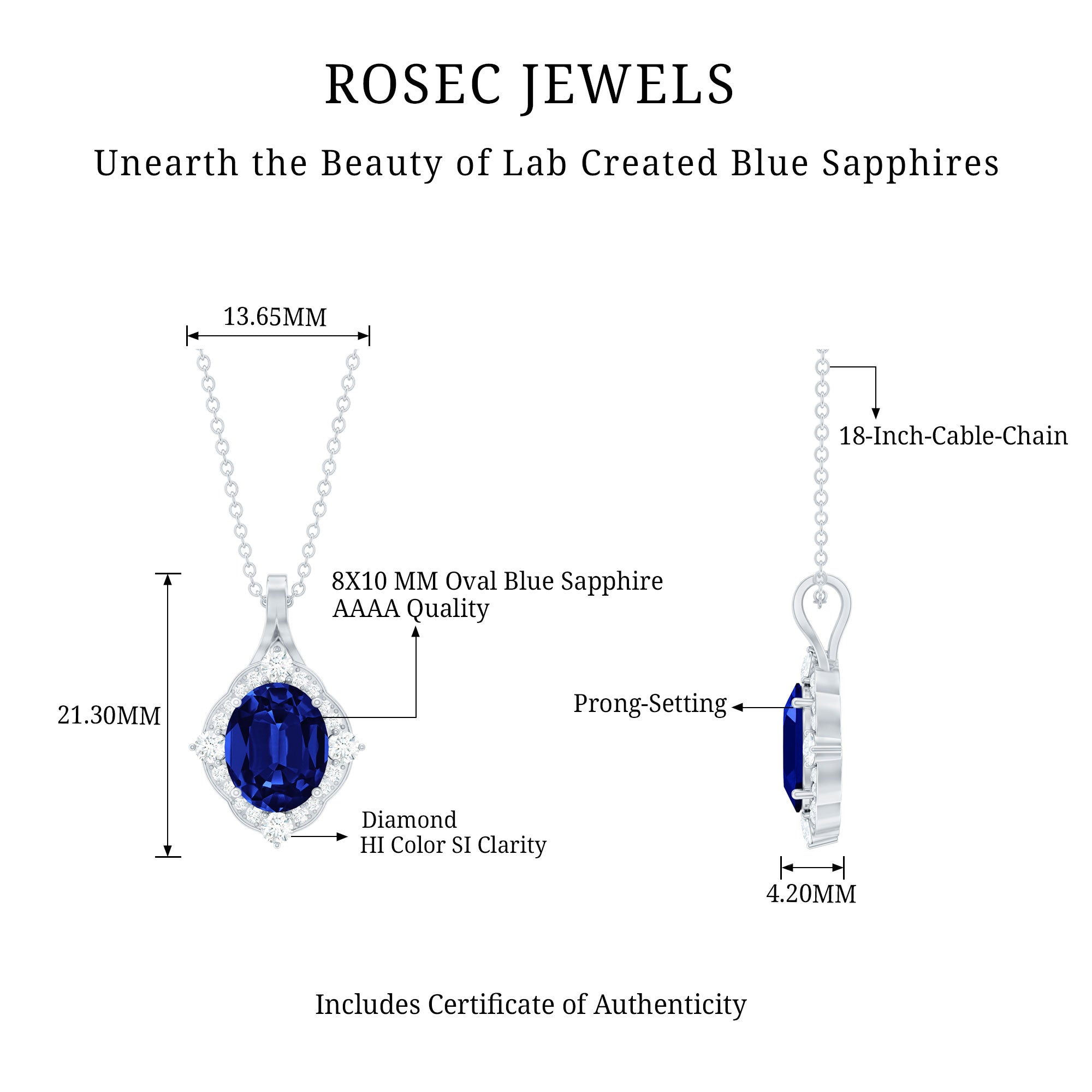 Lab Grown Blue Sapphire and Diamond Vintage Necklace