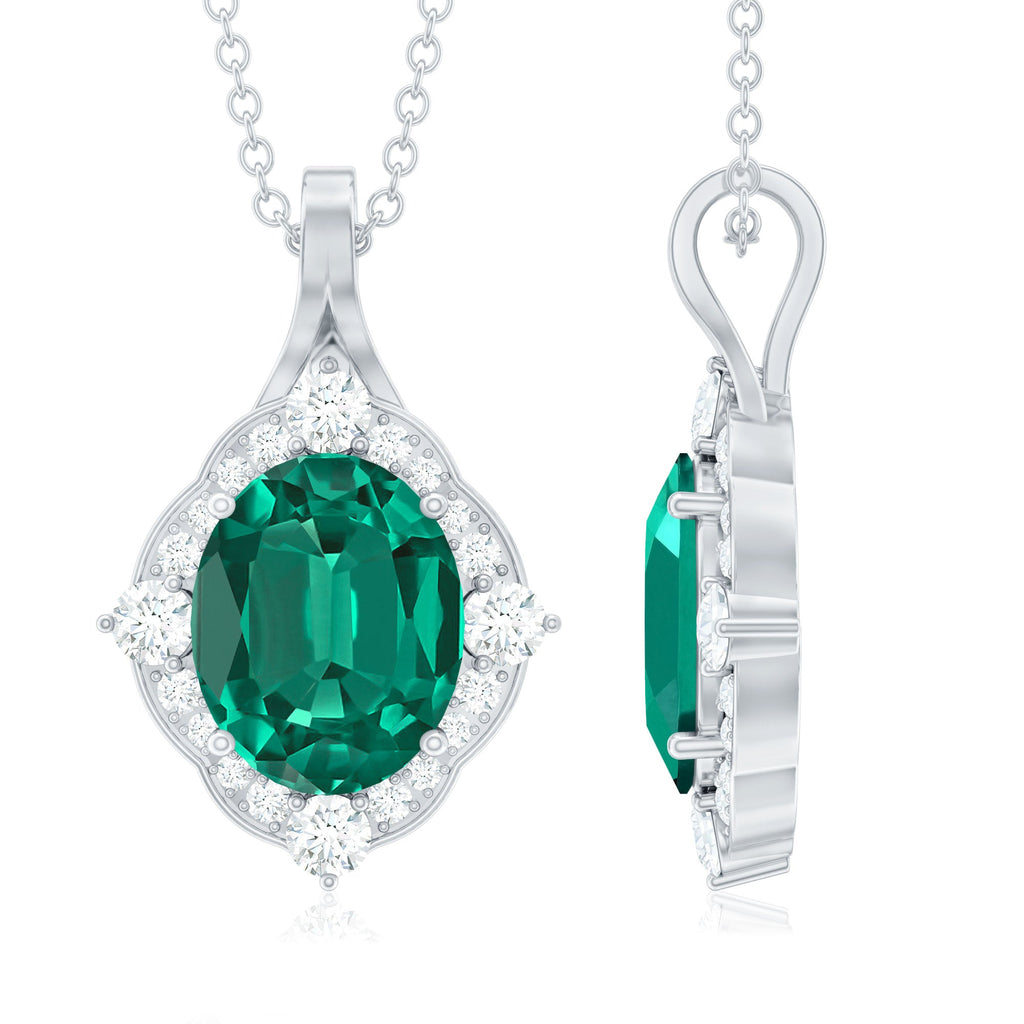 Certified 3 Carat Oval Lab Emerald and Diamond Vintage Necklace