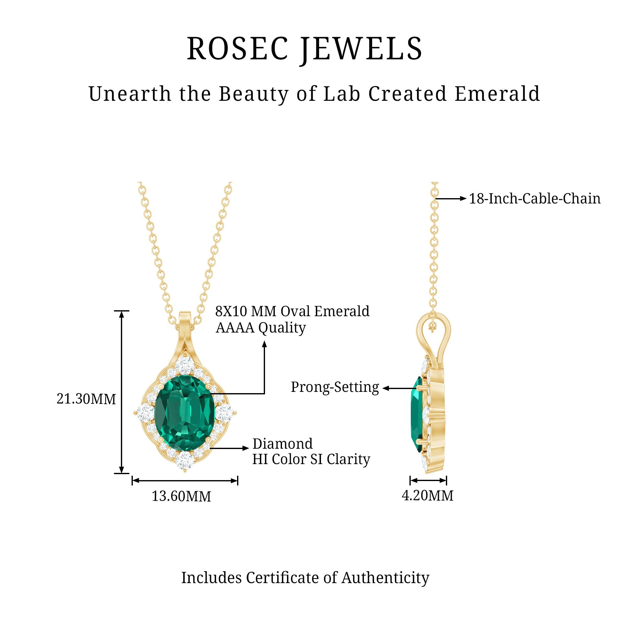 Certified 3 Carat Oval Lab Emerald and Diamond Vintage Necklace
