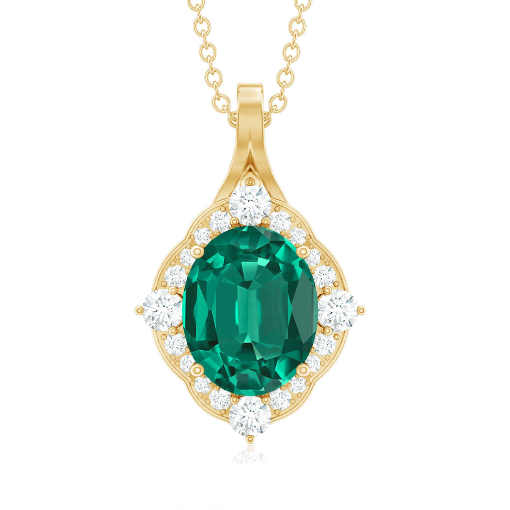 Certified 3 Carat Oval Lab Emerald and Diamond Vintage Necklace
