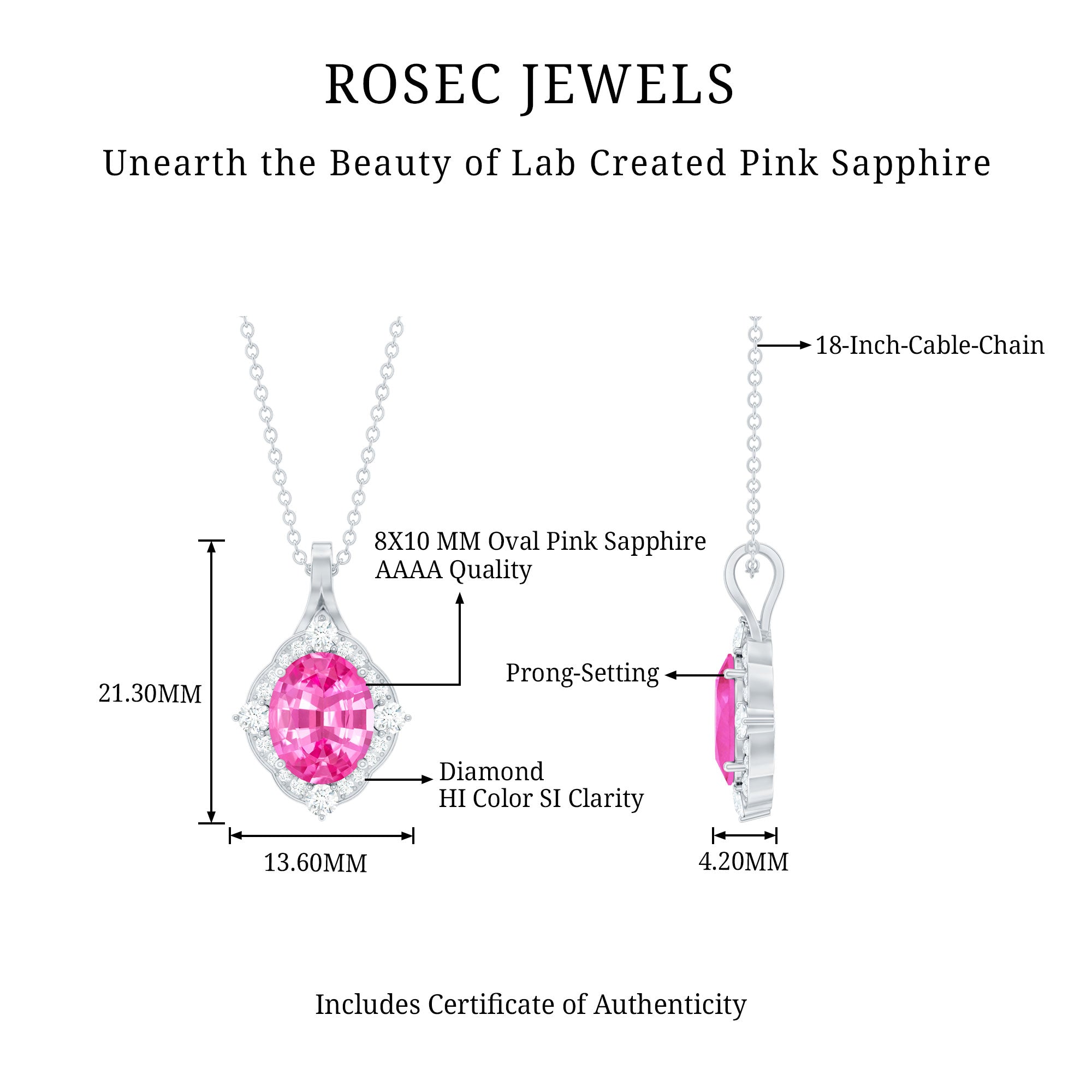 4 Carat Oval Lab Created Pink Sapphire Vintage Pendant with Diamonds