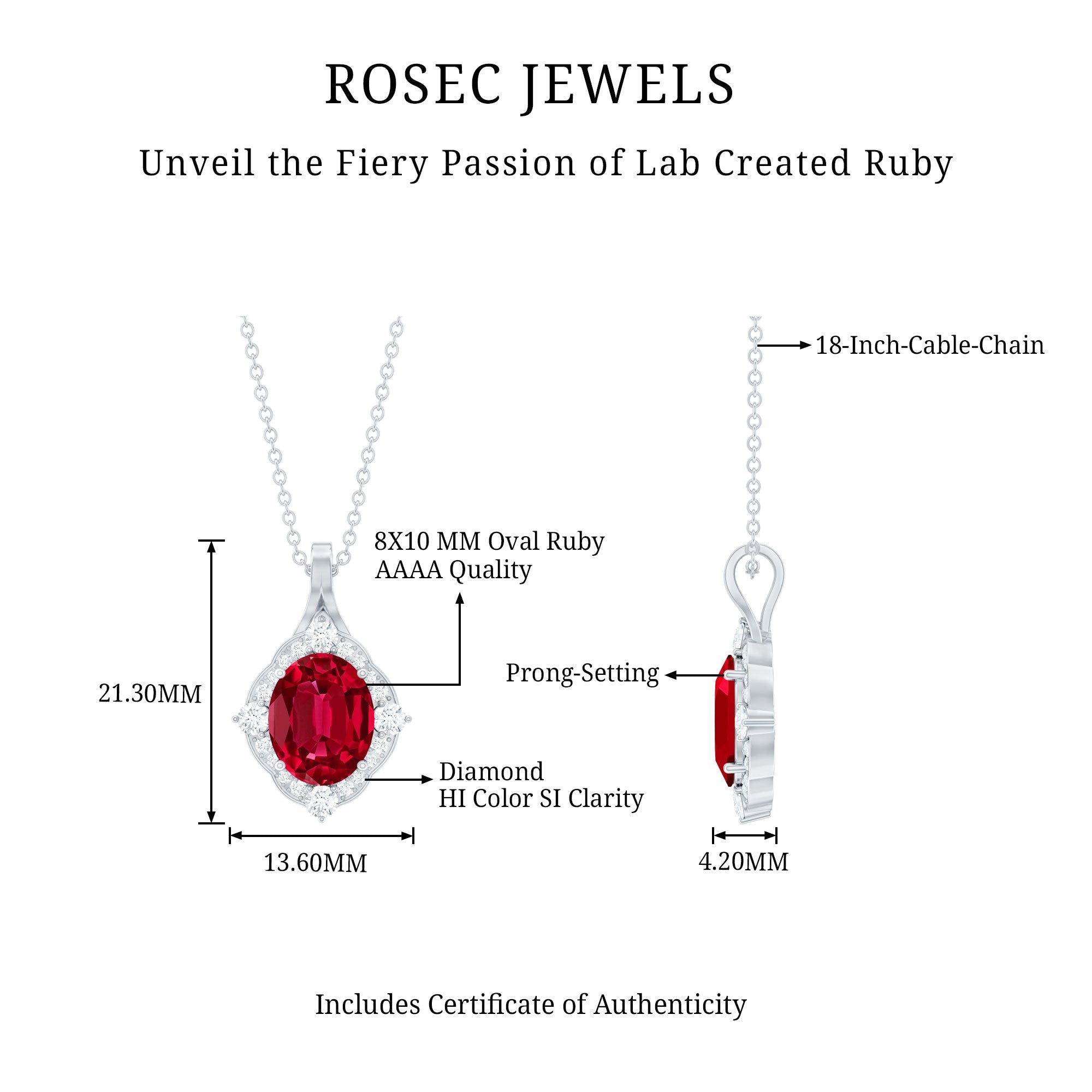 4 Carat Lab Grown Ruby Vintage Inspired Necklace with Diamond Halo